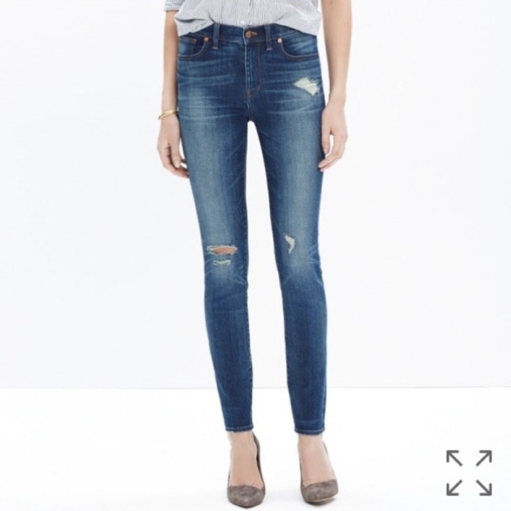 Madewell High Riser Skinny Blue Denim Jean size 27 Distressed Slim Zip Fly